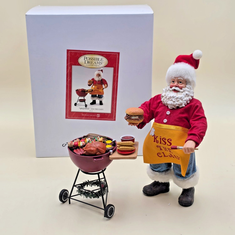 Department 56 Kiss the Claus Clothtique Possible Dreams Santa & Grill Set in Box